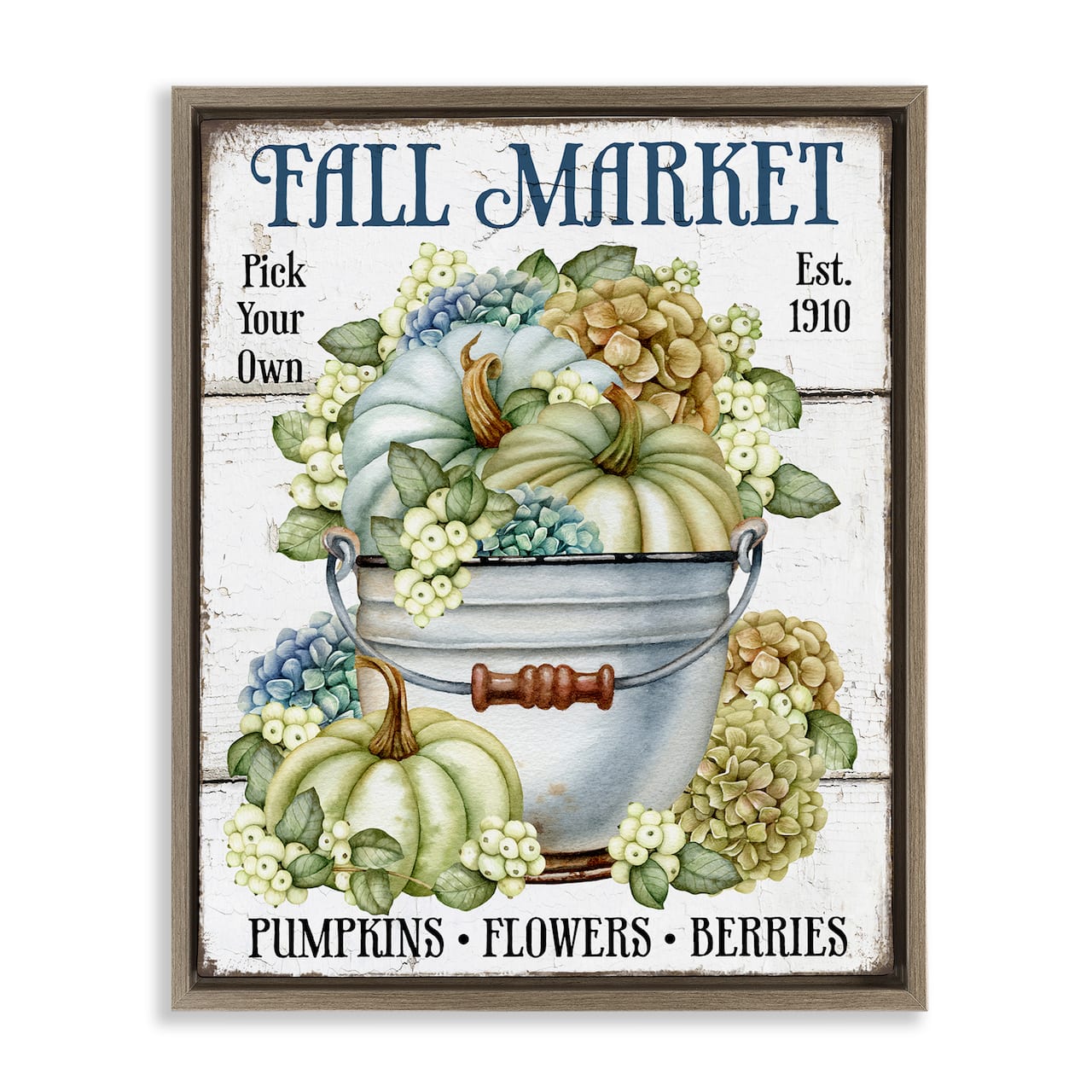 Stupell Industries Vintage Pumpkins & Hydgrangea Floater Framed Art